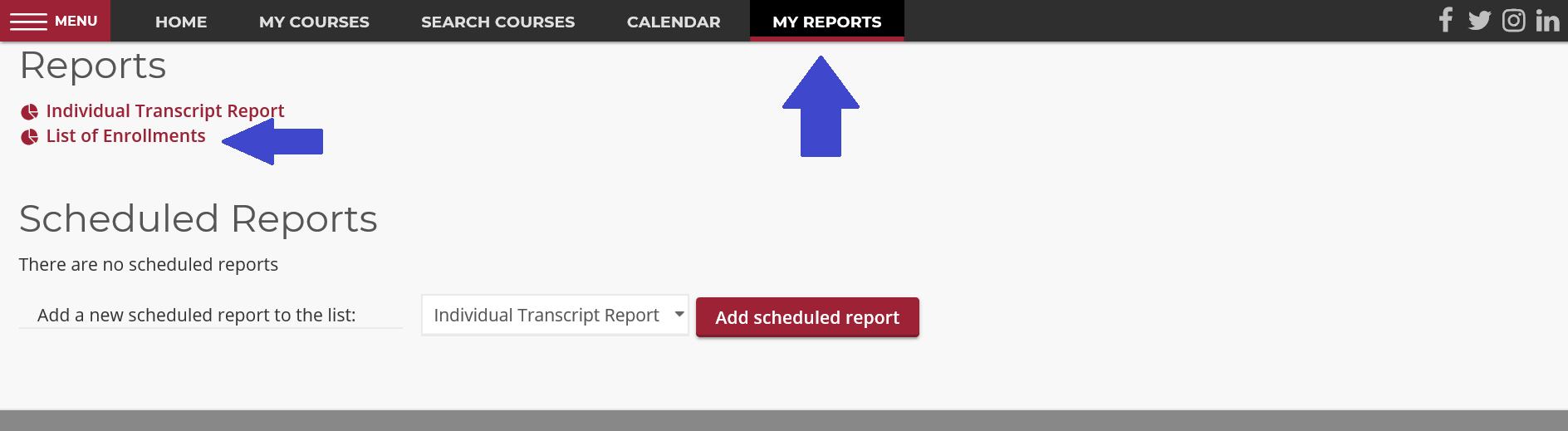 screen shot of reports acess