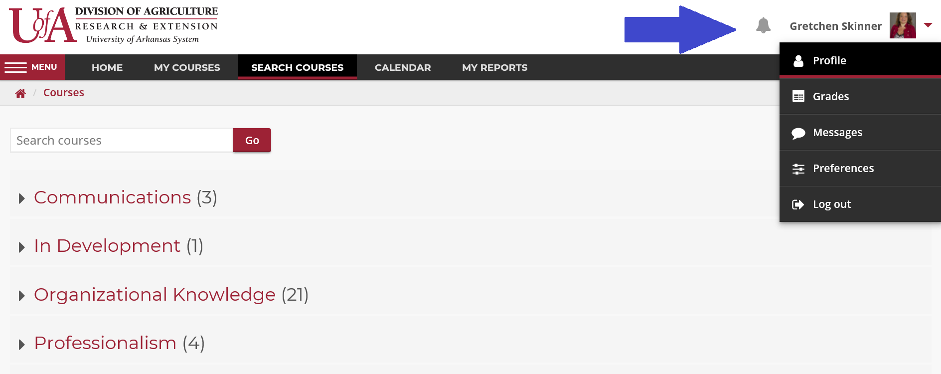 screen shot pointing out profile link