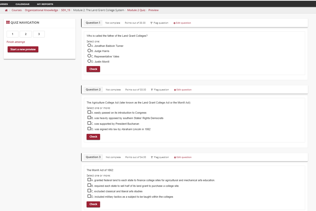 screen shot of quiz page