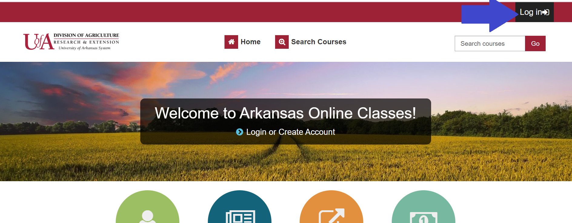 screenshot of home page with login button noted