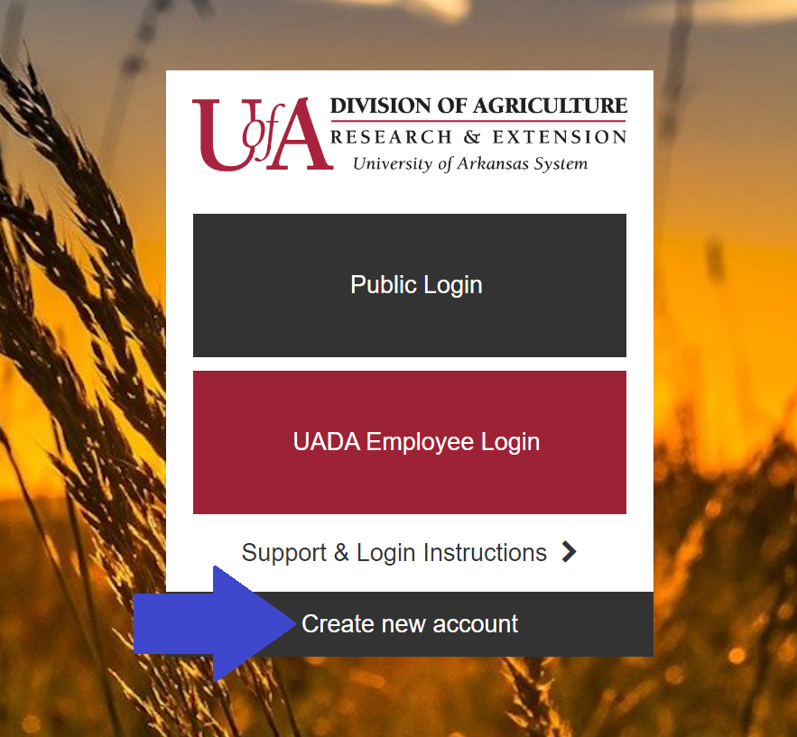 Screenshot of login page with create new account button noted
