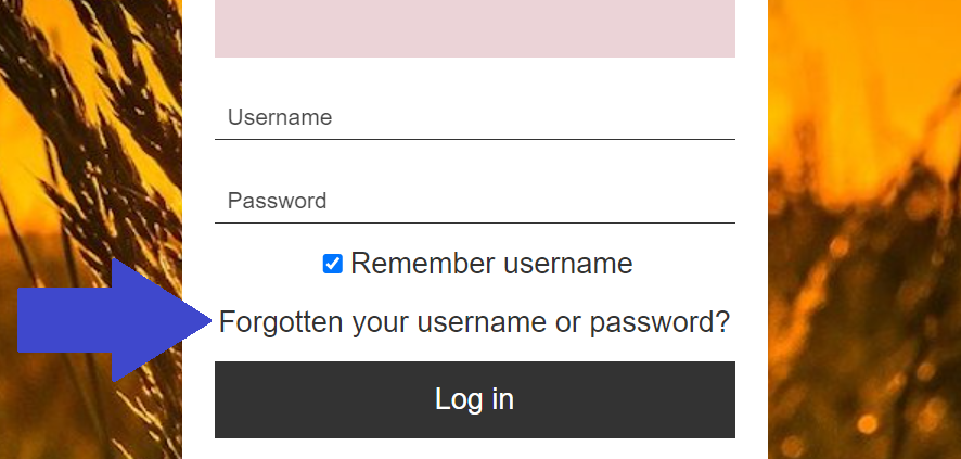 Screenshot of forgotten your username or password noted